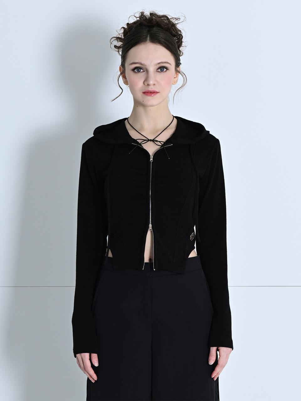 MAKE A TOAST HOODED TWO-WAY ZIP-UP SWEATSHIRT BLACK MBDSTO006BK