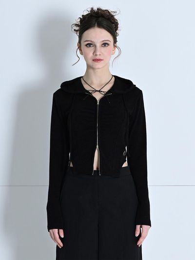 MAKE A TOAST HOODED TWO-WAY ZIP-UP SWEATSHIRT BLACK MBDSTO006BK
