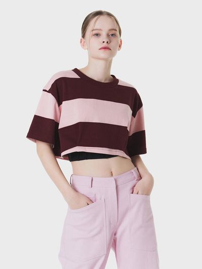 MAKE A TOAST LAYERED CROPPED SWEATSHIRT STRIPE MBCSTO012ST
