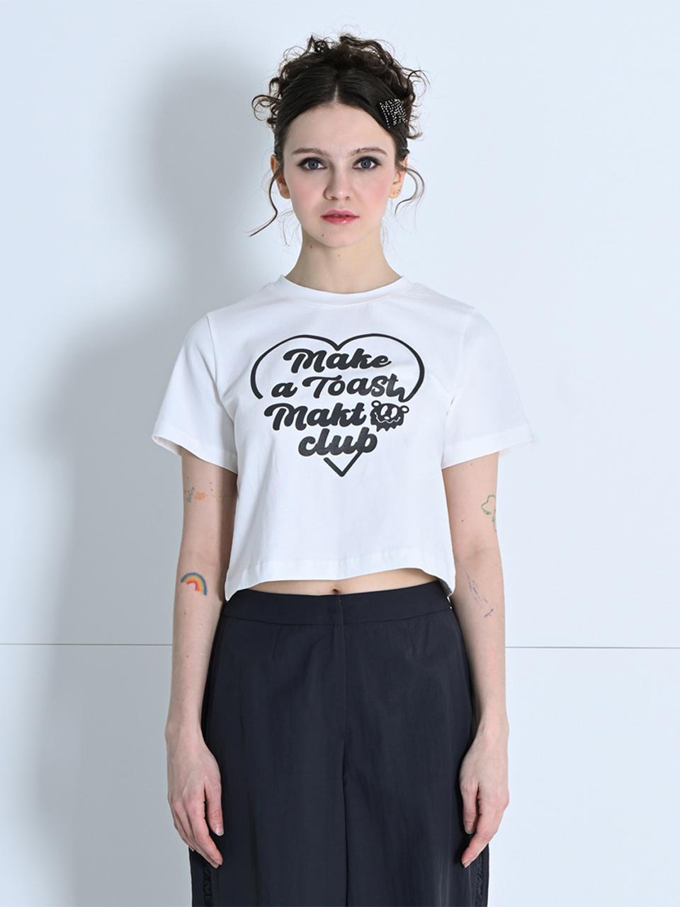 MAKE A TOAST MAKTO HEART PRINT CROPPED TSHIRT WHITE MBCSTO020WH