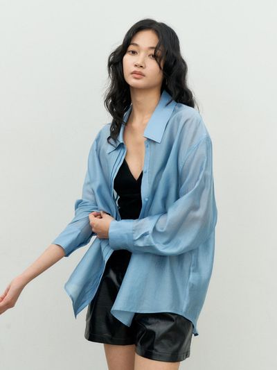 MAKE A TOAST Pintuck Overfit Cotton-Tencel Shirt [Blue] (MBESTO010BL)