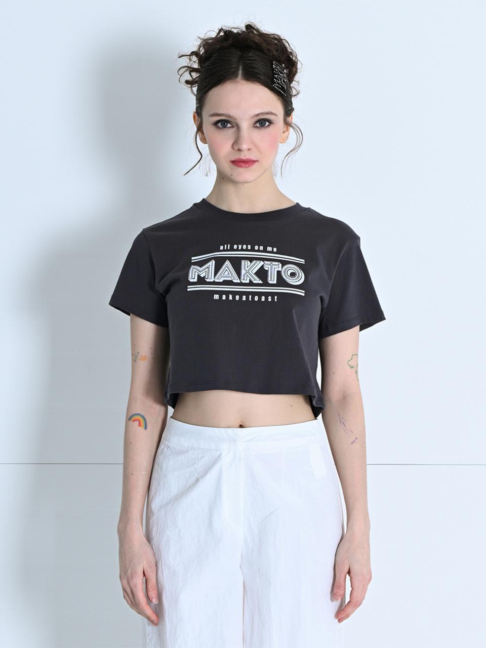 MAKE A TOAST PRINT CROP LETTERING T-SHIRT GREY MBCSTO023GR