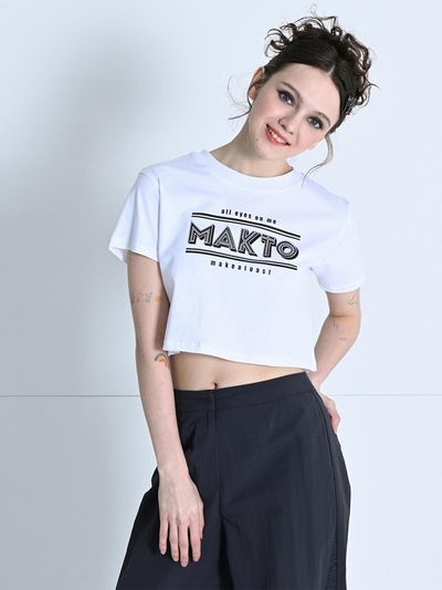 MAKE A TOAST PRINT CROP LETTERING T-SHIRT WHITE MBCSTO023WH