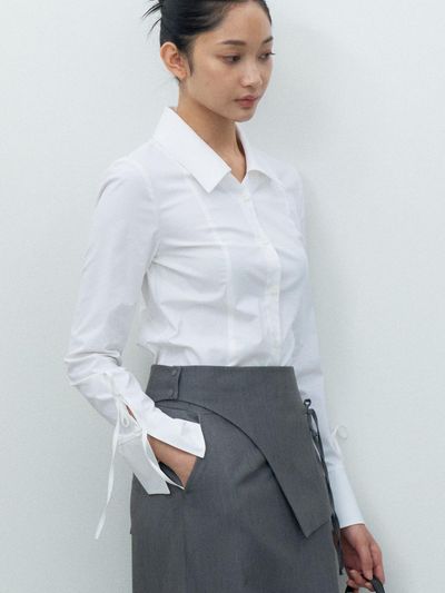 MAKE A TOAST Ribbon Standard Fit Cotton Blend Shirt [Ivory] (MBESTO002IV)