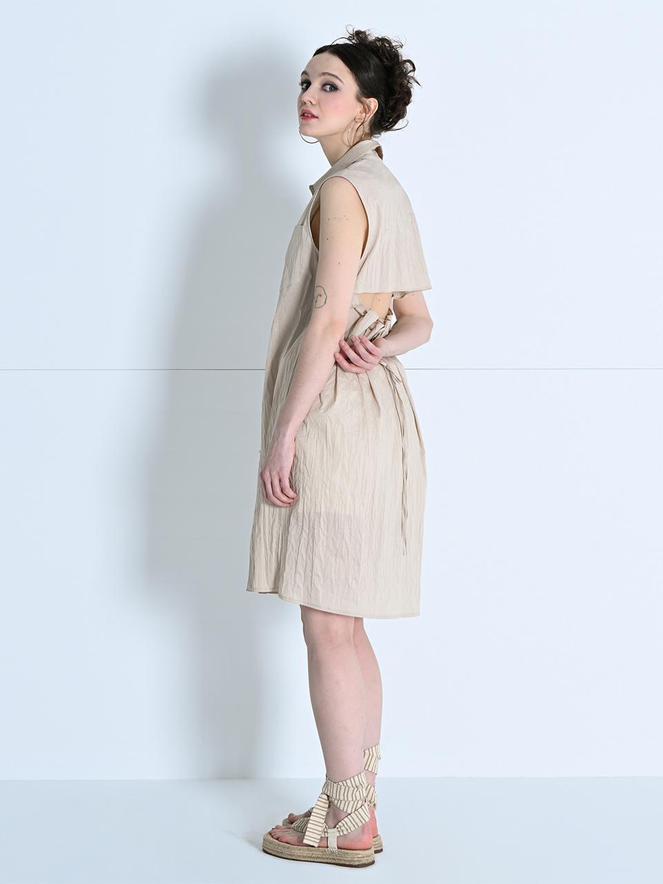 MAKE A TOAST SLEEVELESS BACK POINTS SHIRT DRESS BEIGE MBCSOP007BE