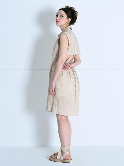 MAKE A TOAST SLEEVELESS BACK POINTS SHIRT DRESS BEIGE MBCSOP007BE
