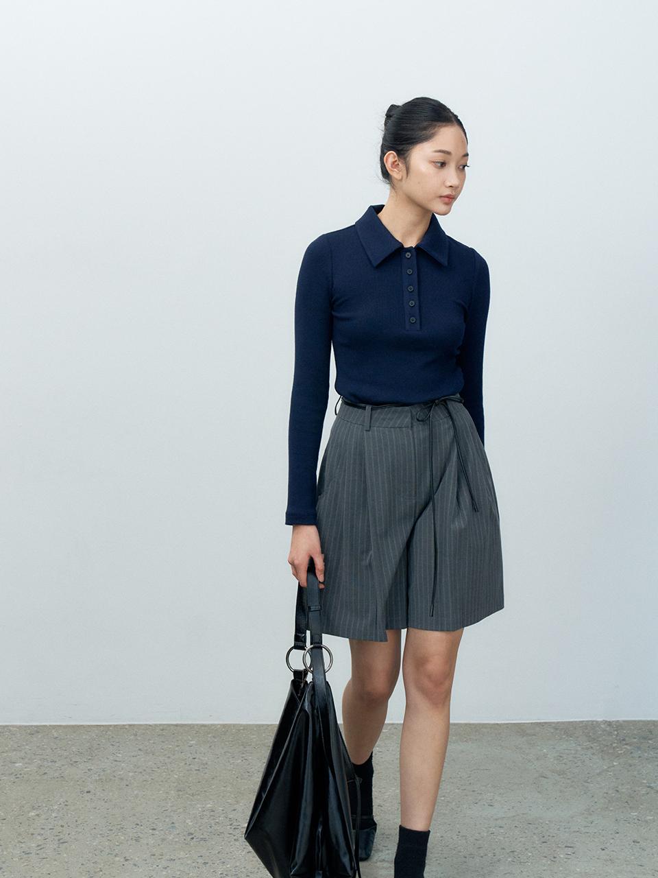 MAKE A TOAST Soft Mix Collar Ribbed T-shirt [Navy] (MBESTO014NV)