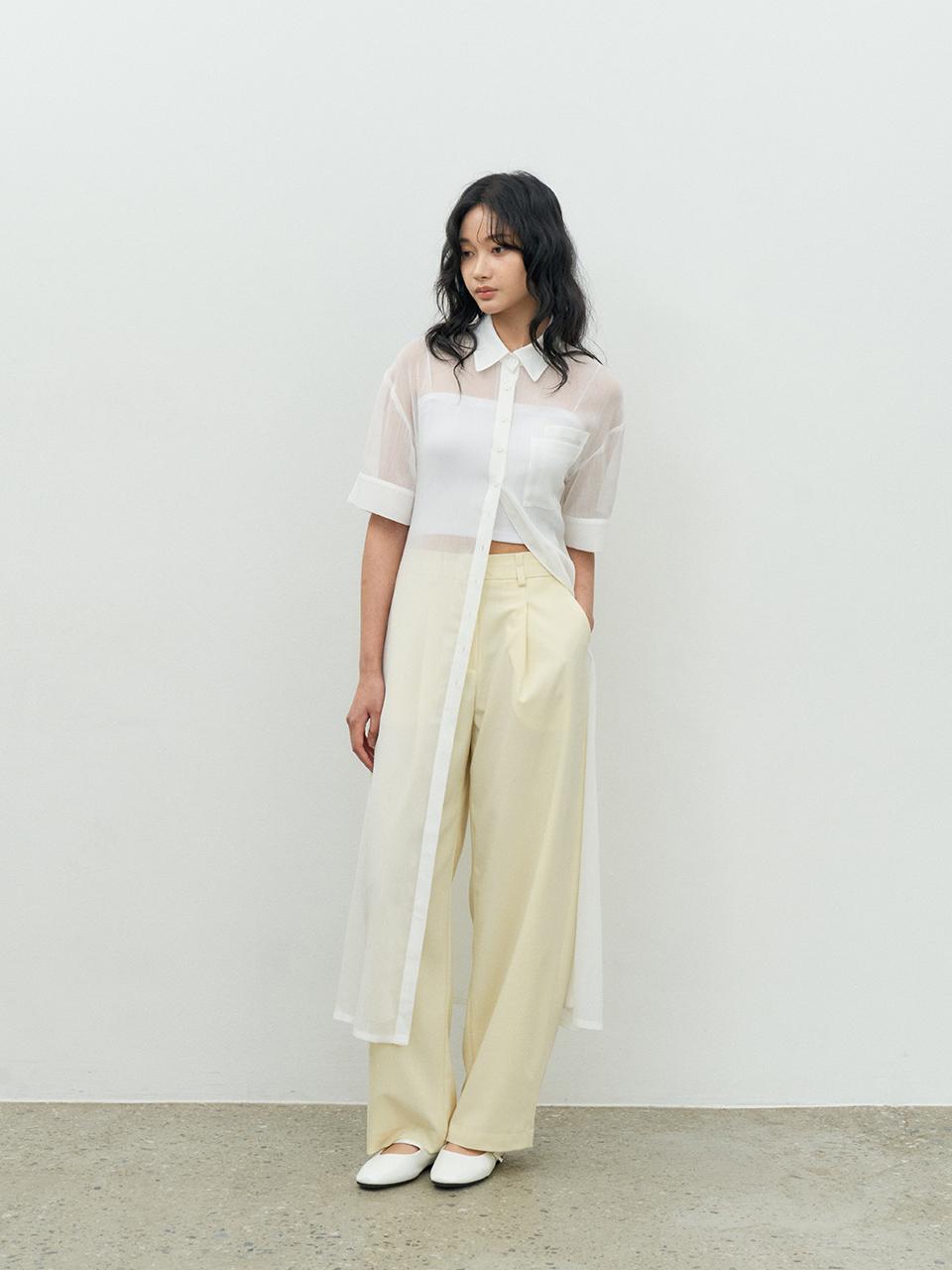 MAKE A TOAST Two-Tucked Tencel Blend Trousers [Light Yellow] (MBESPA002LY)