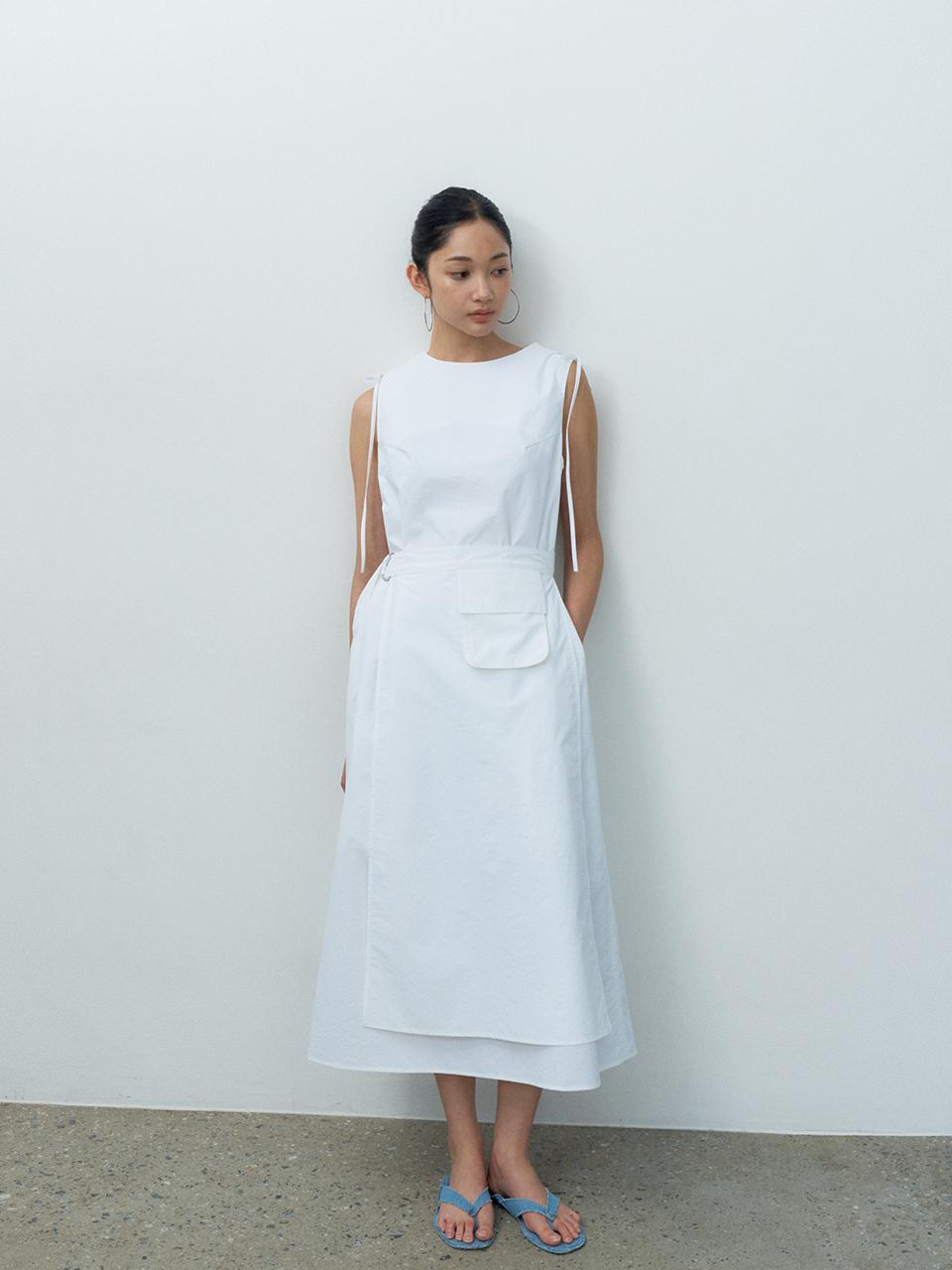 MAKE A TOAST Two-way Belted Pocket Sleeveless Dress [Beige] (MBESOP004WH)