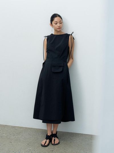 MAKE A TOAST Two-way Belted Pocket Sleeveless Dress [Black] (MBESOP004BK)
