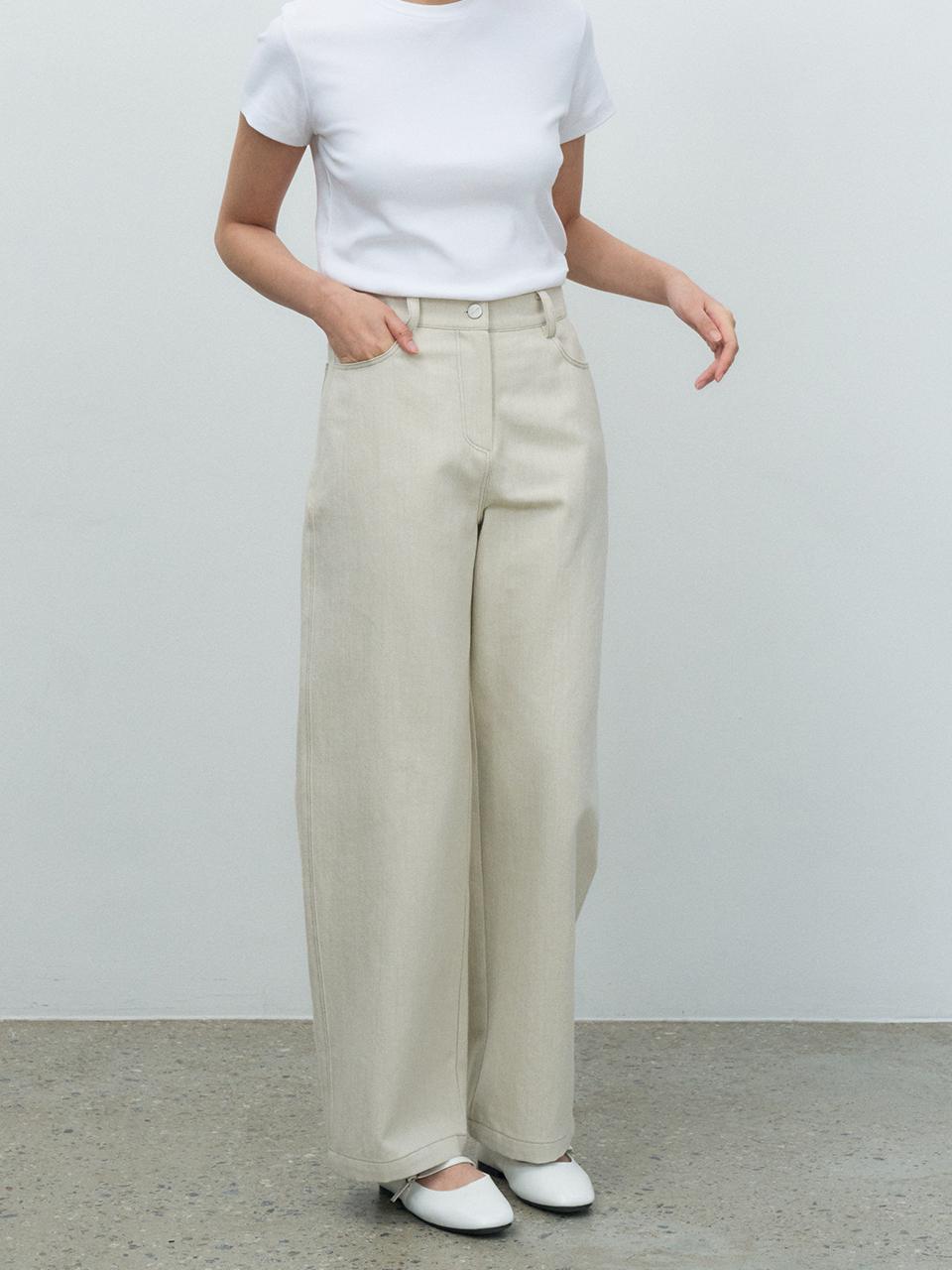 MAKE A TOAST Vintage Cotton Semi-Wide Straight Pants [Beige] (MBESPA006BE)
