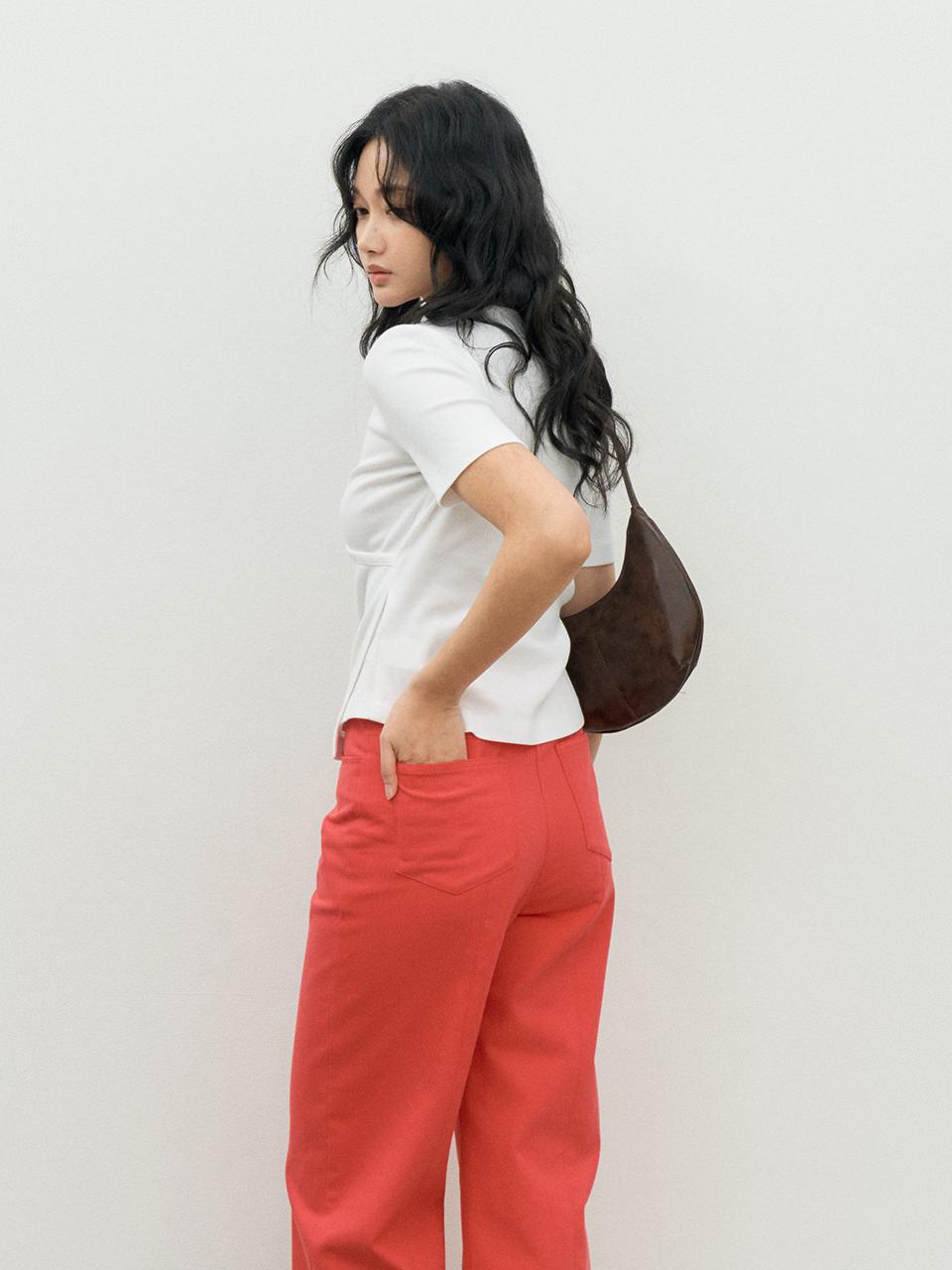 MAKE A TOAST Vintage Semi-Wide Cotton Straight Pants [Red] (MBESPA006RD)