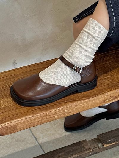 MakMade Clam Mary Jane Sandals Loafer_Brown