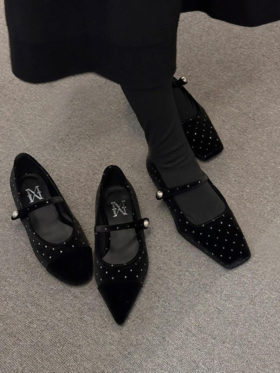 MakMade Pearl Dot Velvet Mary Jane Flat