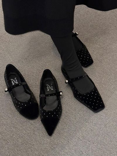 MakMade Pearl Dot Velvet Mary Jane Flat