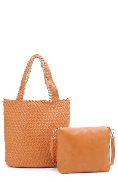 Mali + Lili Mali + Lili Ray Convertible Woven Vegan Leather Tote