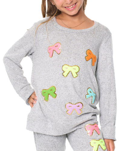 Malibu Sugar Malibu Sugar Hacci sweatshirt top with bow patches - Little Kid