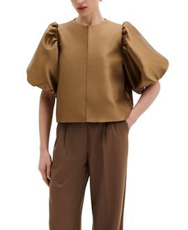 Malina Malina Cleo Puff Sleeve Satin Blouse