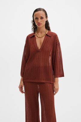 Malina Malina Imene Pointelle Knitted Collared Top