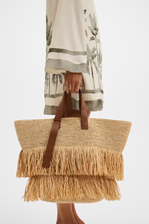 Malina Malina Jina Raffia Fringe Tote Bag