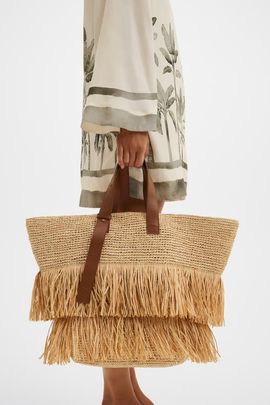 Malina Malina Jina Raffia Fringe Tote Bag
