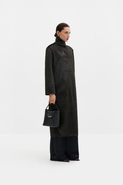 Malina Malina Phoebe Faux Pony Hair Long Coat