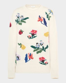 Malo Dalia Embroidered Crewneck Cashmere Sweater