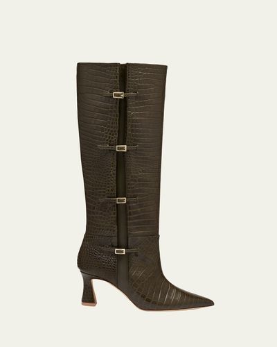 Malone Souliers 70mm Nolan Croc-Embossed Leather Knee-High Boots