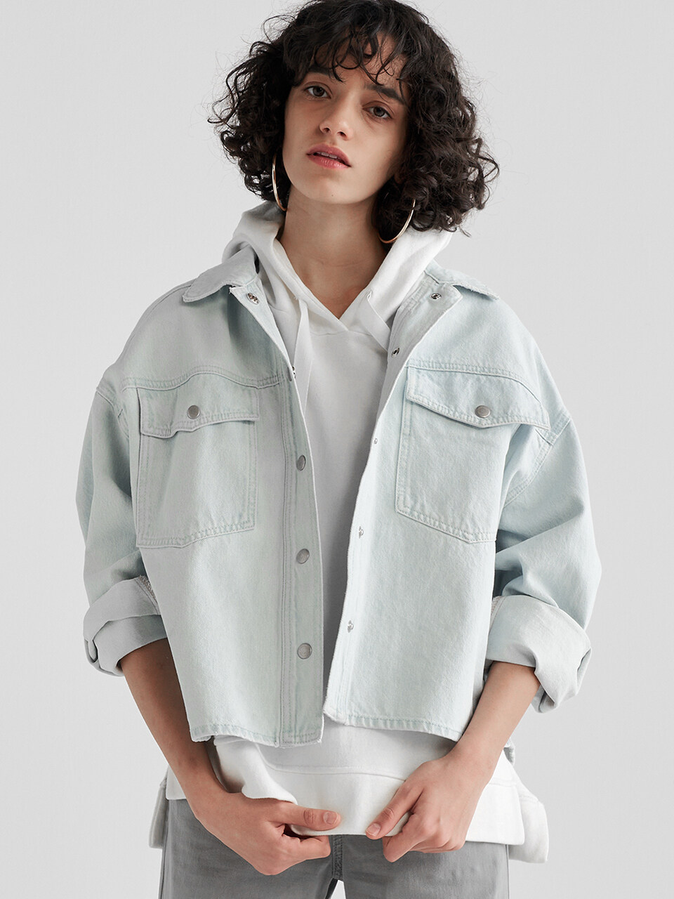 MaLoupe 9401 Oversized Denim Short Jacket_Light Indigo