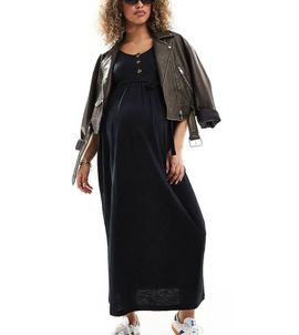 Mama.licious Mamalicious Maternity 2 function nursing button up maxi sundress in black