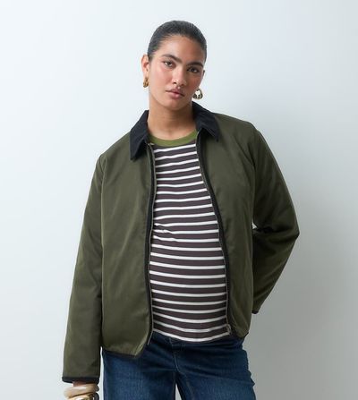 Mama.licious Mamalicious Maternity 3-in-1 barn jacket with cord collar in dark green
