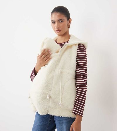 Mama.licious Mamalicious Maternity 3-in-1 teddy fleece vest in cream-White