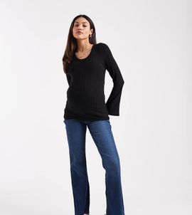 Mama.licious Mamalicious Maternity flared jeans with soft over the bump band in dark medium-blue wash