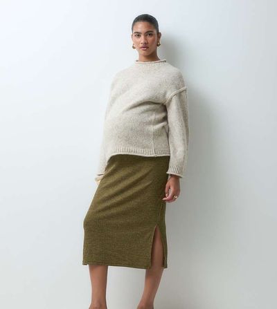 Mama.licious Mamalicious Maternity high waist jersey midi skirt set in moss green melange