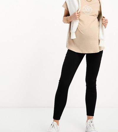 Mama.licious Mamalicious Maternity jeggings with over the bump band in black