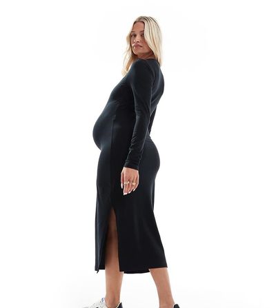 Mama.licious Mamalicious Maternity jersey bodycon midi dress in black