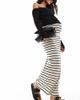 Mama.licious Mamalicious Maternity jersey over the bump maxi skirt in cream stripe-Neutral - 1