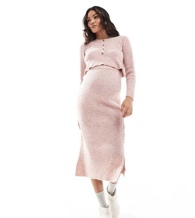 Mama.licious Mamalicious Maternity knit cropped cardigan in rose pink - part of a set