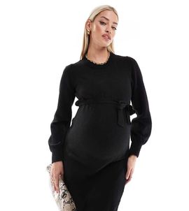 Mama.licious Mamalicious Maternity knit mini dress with belt in black