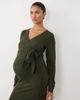 Mama.licious Mamalicious maternity knitted midi dress with knot front in dark green - 2