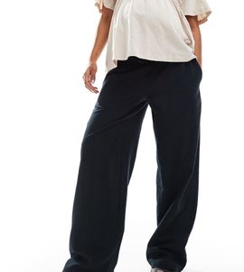 Mama.licious Mamalicious Maternity linen mix wide leg pants in black