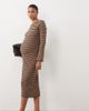 Mama.licious Mamalicious Maternity long sleeve jersey midi dress in beige and navy stripes-NEUTRAL - 1