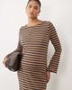Mama.licious Mamalicious Maternity long sleeve jersey midi dress in beige and navy stripes-NEUTRAL - 4