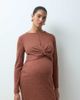 Mama.licious Mamalicious Maternity long sleeve knot front cropped top set in burnt henna melange-Orange - 1