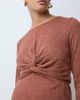 Mama.licious Mamalicious Maternity long sleeve knot front cropped top set in burnt henna melange-Orange - 4