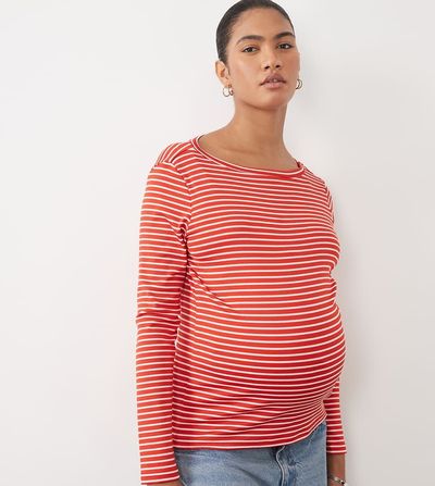 Mama.licious Mamalicious Maternity long sleeve t-shirt in red and pink stripe