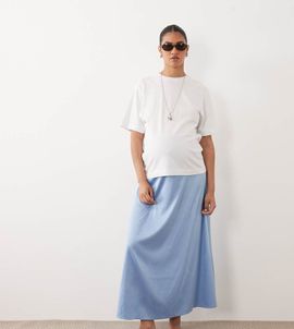 Mama.licious Mamalicious Maternity over-the-bump satin midi skirt in brunnera blue