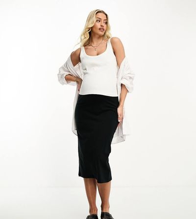 Mama.licious Mamalicious Maternity over the bump jersey midi skirt in black