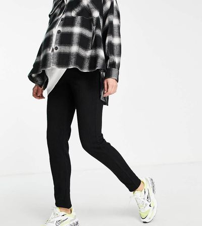 Mama.licious Mamalicious Maternity over the bump ribbed leggings in black
