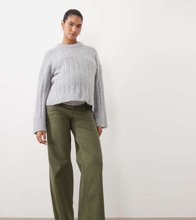 Mama.licious Mamalicious Maternity over the bump wide leg jeans in dark green